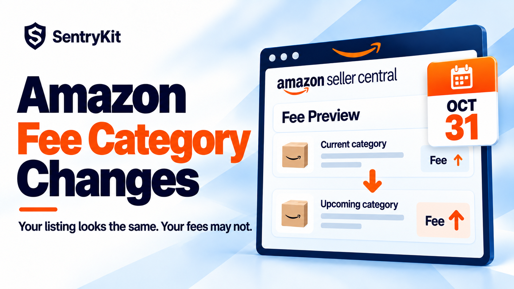 Amazon fee category change: Seller Central Fee Preview comparing current and upcoming fee category ahead of October 31