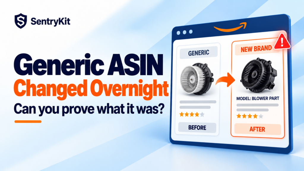 Generic Amazon ASIN changed overnight to a new brand with a blower part model number, before and after